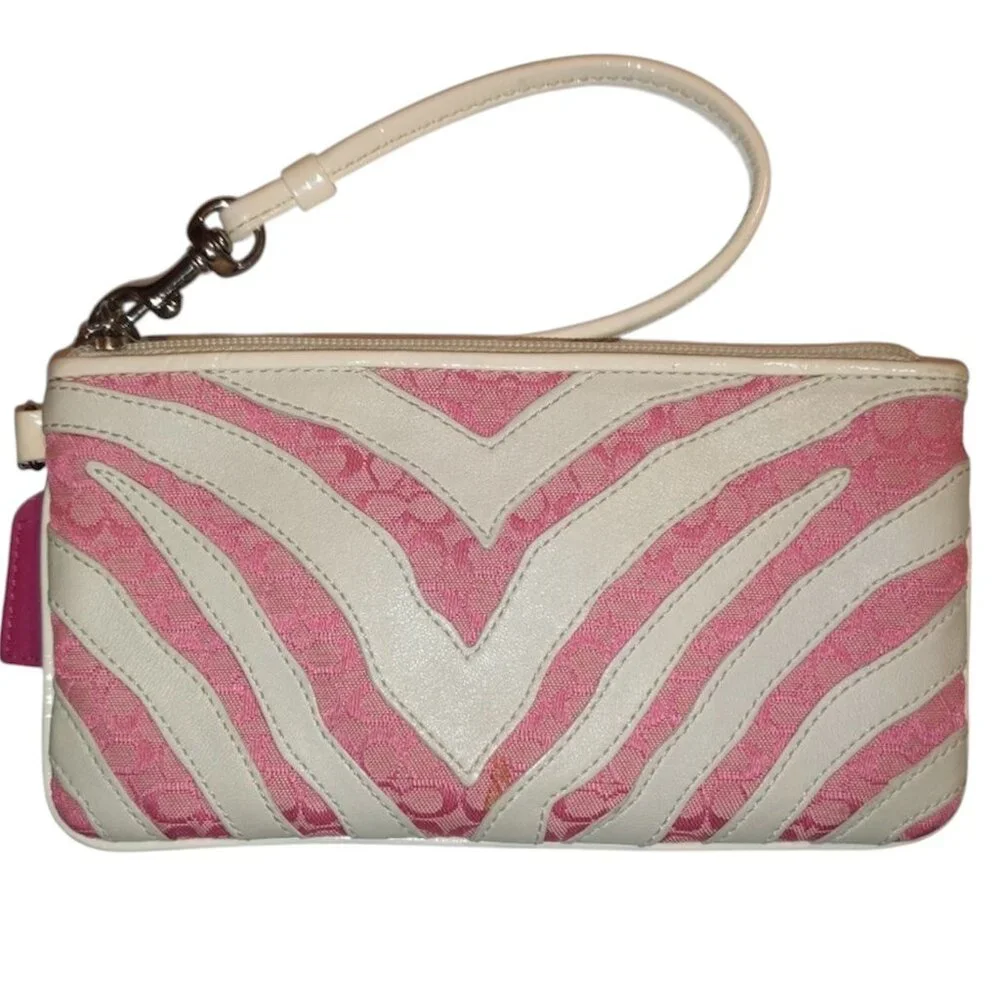 Coach Peyton Zebra Stripe Pink & White Wristlet